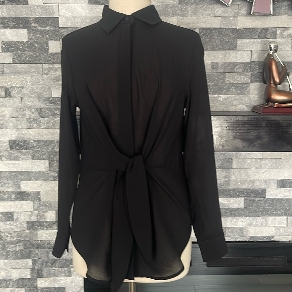 INC International Concepts Black Tunic With Hidden Buttons Women’s Size S